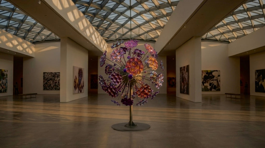 New sculpture Purple Dandelion at Pacific Design Center