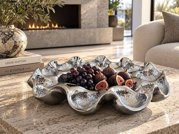 Bubbles Silver Sculptural Glass Bowl – 19.29 in