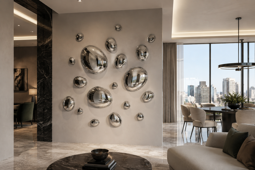 Composizione decorativa da parete 3D Drops Silver