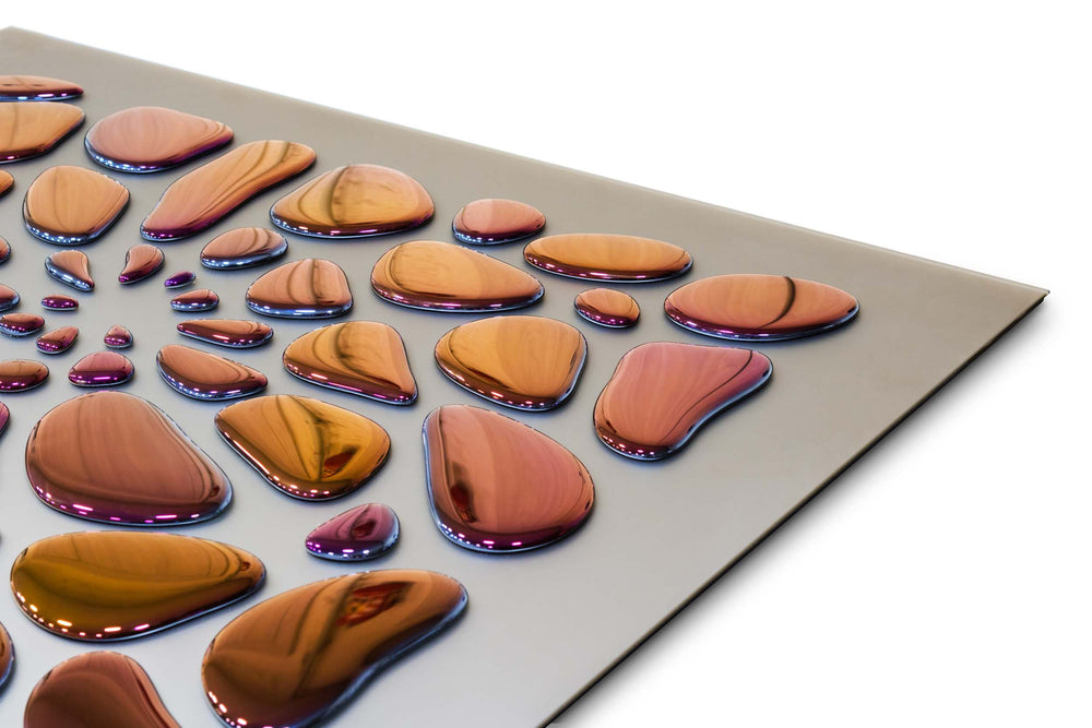 55 Drops Mural - luxury glass mural with a mirrored droplet pattern for modern interior spaces.