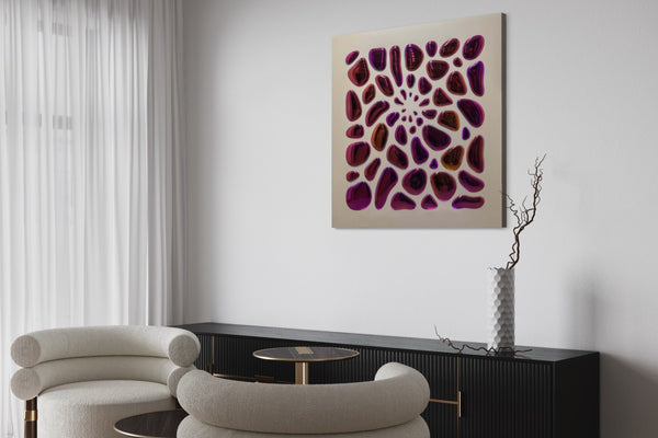 Contemporary mirrored wall mural - 55 Drops Mural with abstract reflective elements for upscale decor.