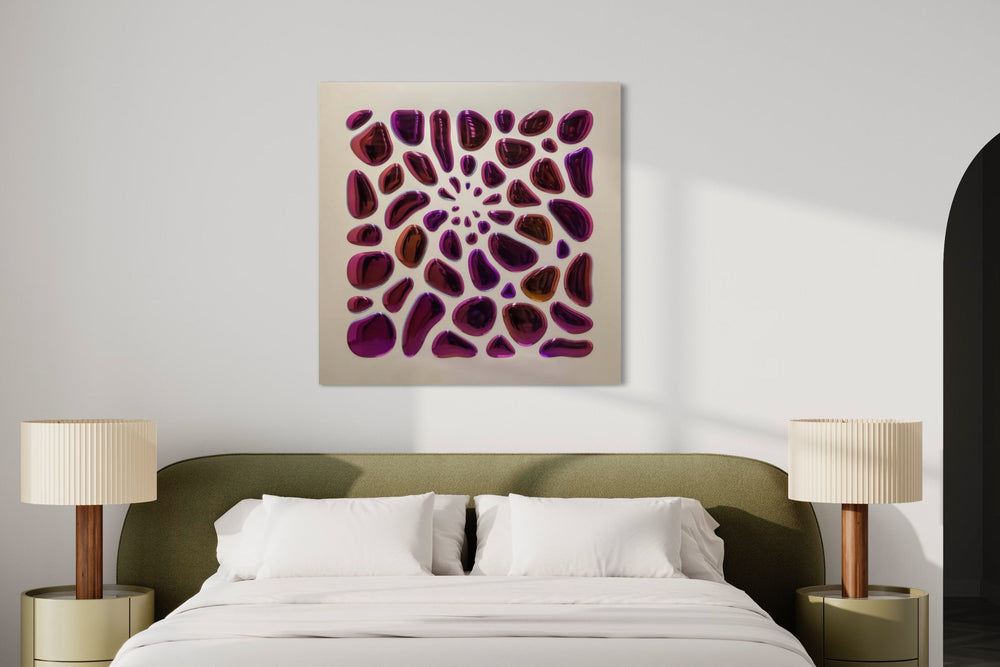 55 Drops Mural - luxury glass mural with a mirrored droplet pattern for modern interior spaces.