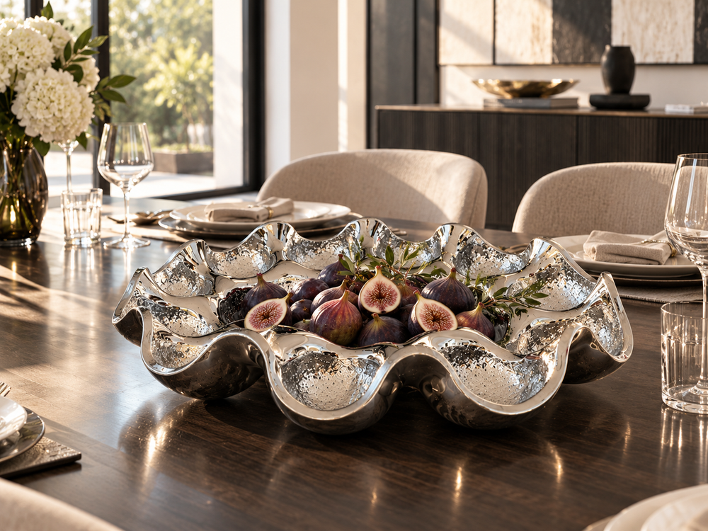 Bubbles Silver Sculptural Glass Bowl – 19.29 in