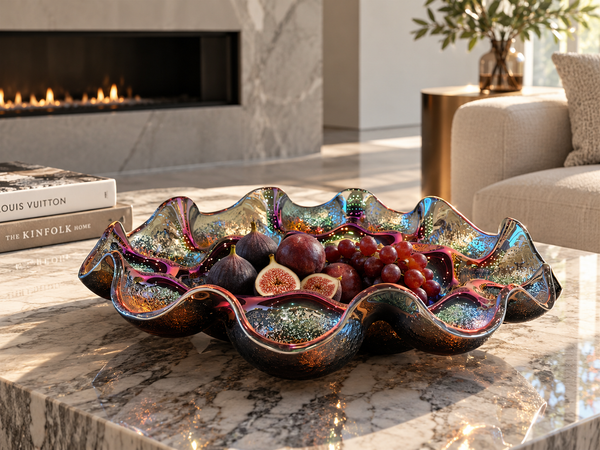 Bubbles Iridescent Purple Sculptural Glass Bowl – 19.3 in