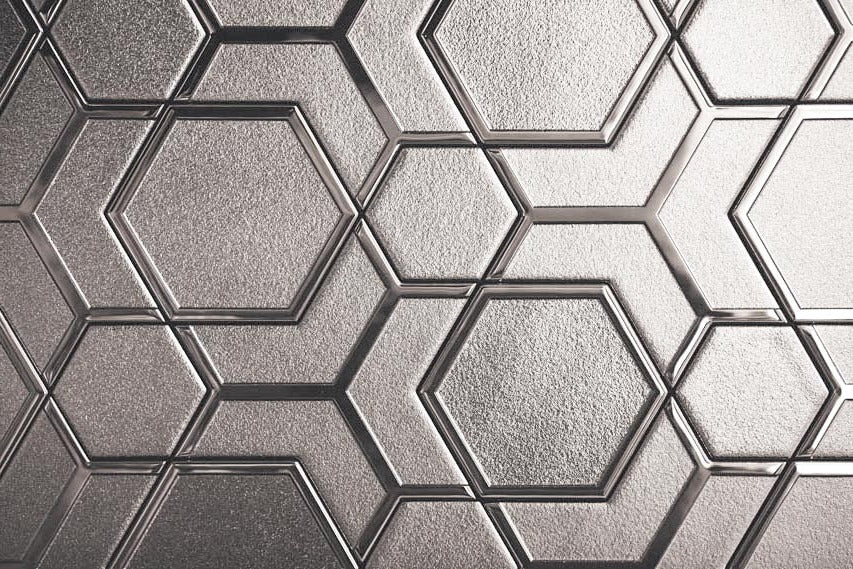 Close up of geometric ornament glass wall panel