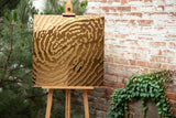 Luxury gold fingerprint art wall decor, modern artistic glass panel reflecting nature.