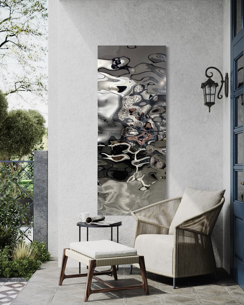 Aqua High Wave Wall Décor Silver Set of Two
