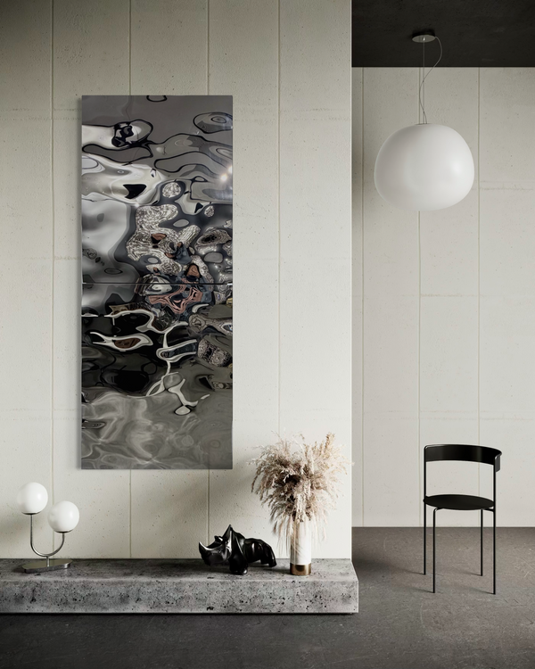 Aqua High Wave Wall Décor Silver Set of Two