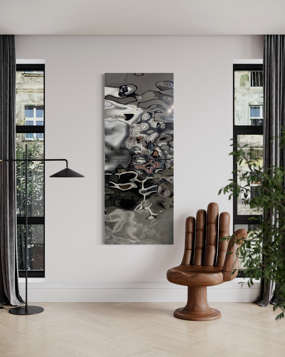 Aqua High Wave Wall Décor Silver Set of Two