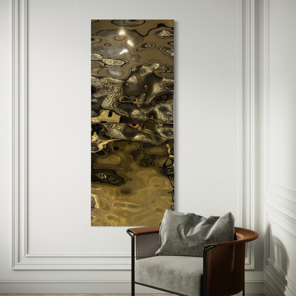 Aqua High Wave Wall Décor Gold Set of Two