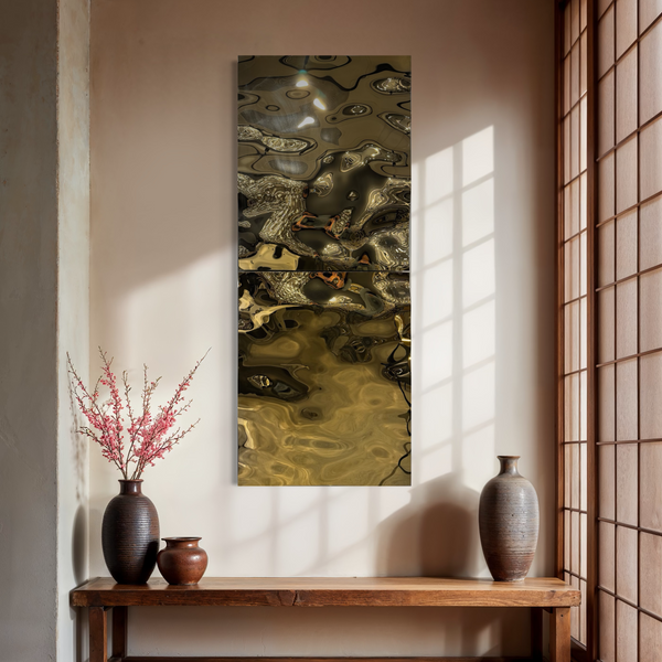 Aqua High Wave Wall Décor Gold Set of Two