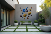 Composizione decorativa da parete con gocce 3D colorate