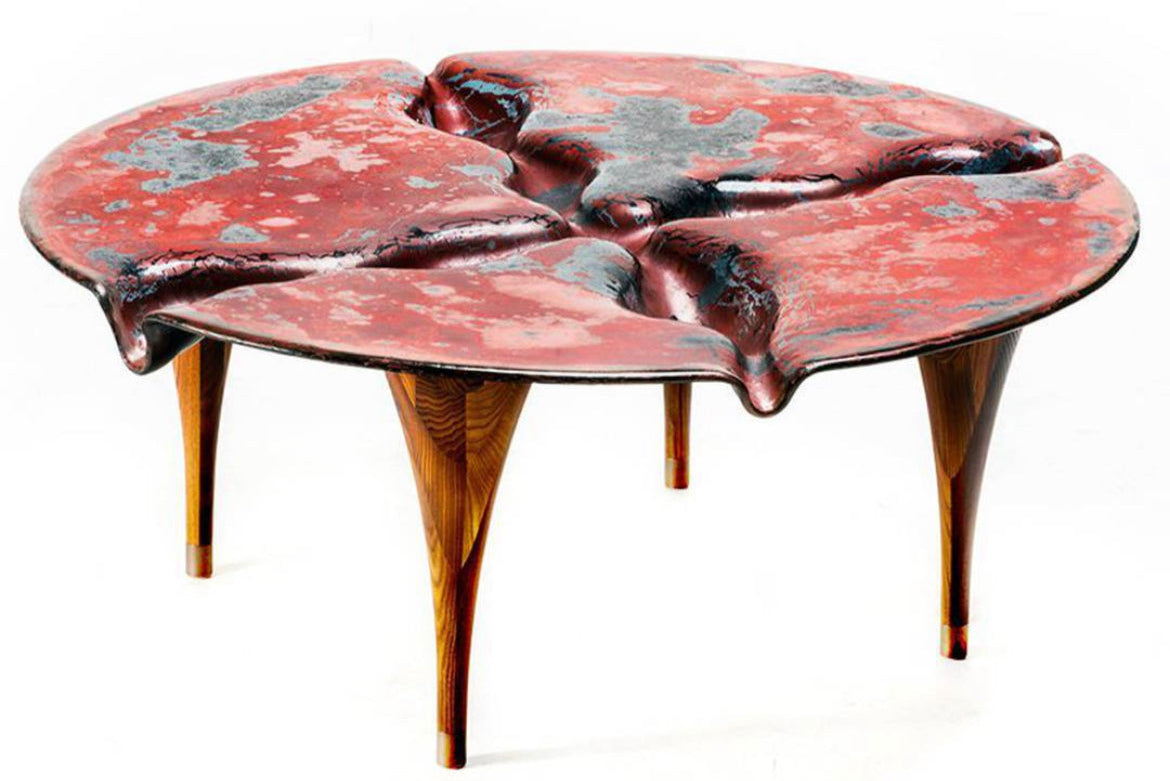 Mars Table Round Mars Table: Premium Dark Red Glass Coffee Table | PlusObject