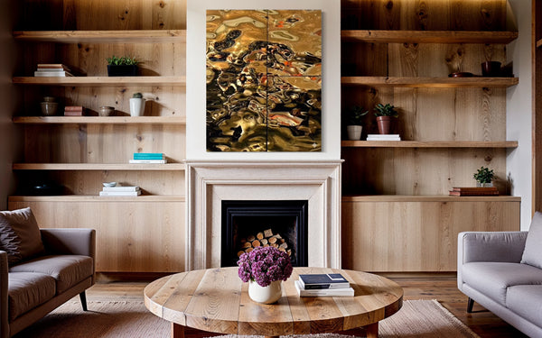 Aqua High Wave Wall Décor Gold