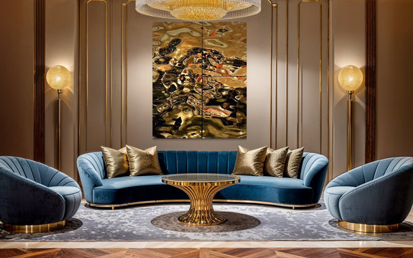 Aqua High Wave Wall Décor Gold