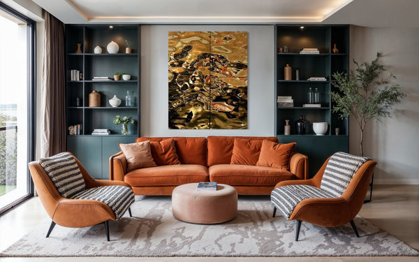 Aqua High Wave Wall Décor Gold