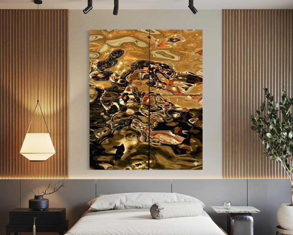 Aqua High Wave Wall Décor Gold