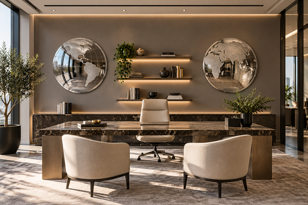 Elegant Mirrored World Map – Decorative Globe Wall Art for Interiors