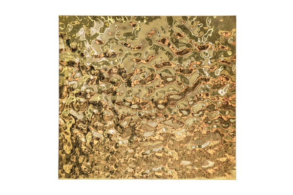 Aqua old gold glass panel sample showcasing its intricate wavy texture and luxurious reflective finish.