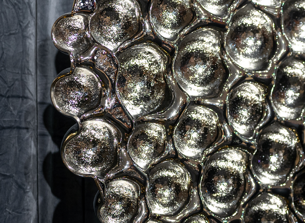 Bubble Reverse mirror wall sculpture with organic, reflective bubble formations for modern luxury interiors