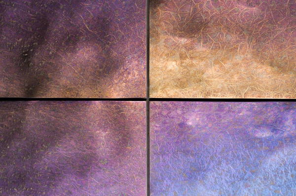 Chameleon glass wall panels with an iridescent metallic finish, shifting between gold, bronze, and purple hues. A luxurious and modern decorative element for upscale interiors