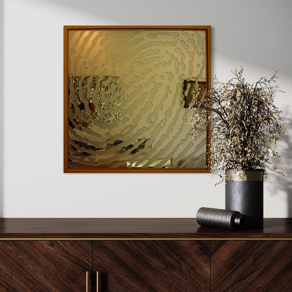 Luxury gold fingerprint art wall decor, modern artistic glass panel reflecting nature.