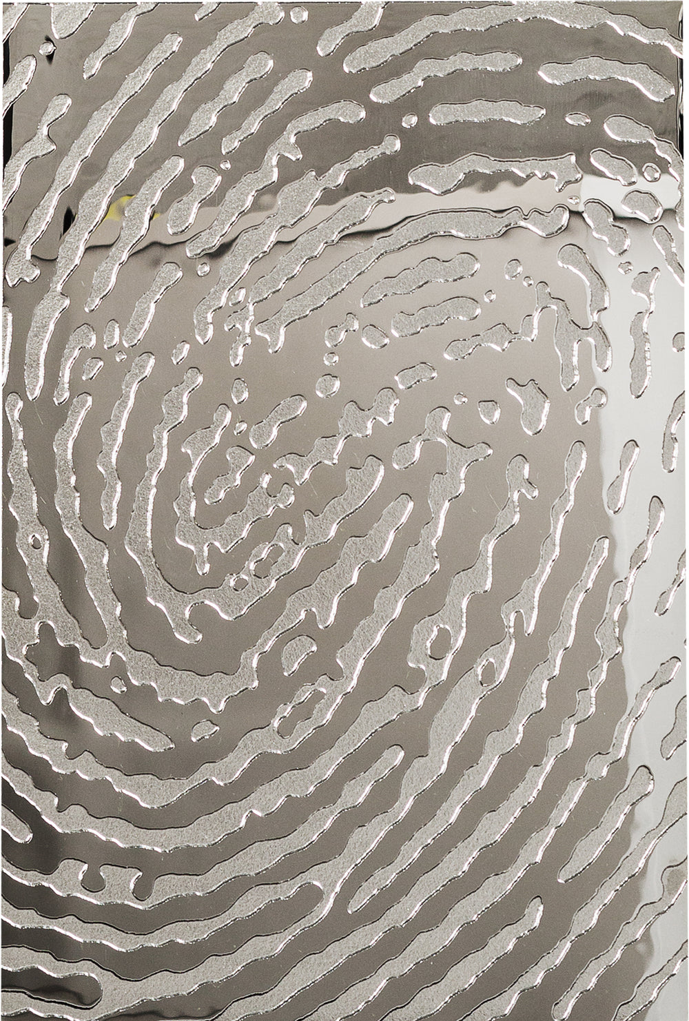 Modern fingerprint-inspired silver wall art decor with an embossed glass texture.