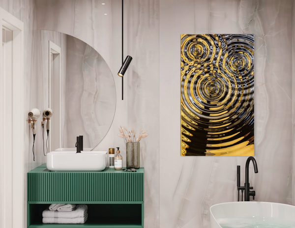 A luxurious designer towel holder crafted from high-quality glass with an intricate ripple effect.