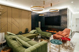 Modern luxury living room in dark-green-orange colors