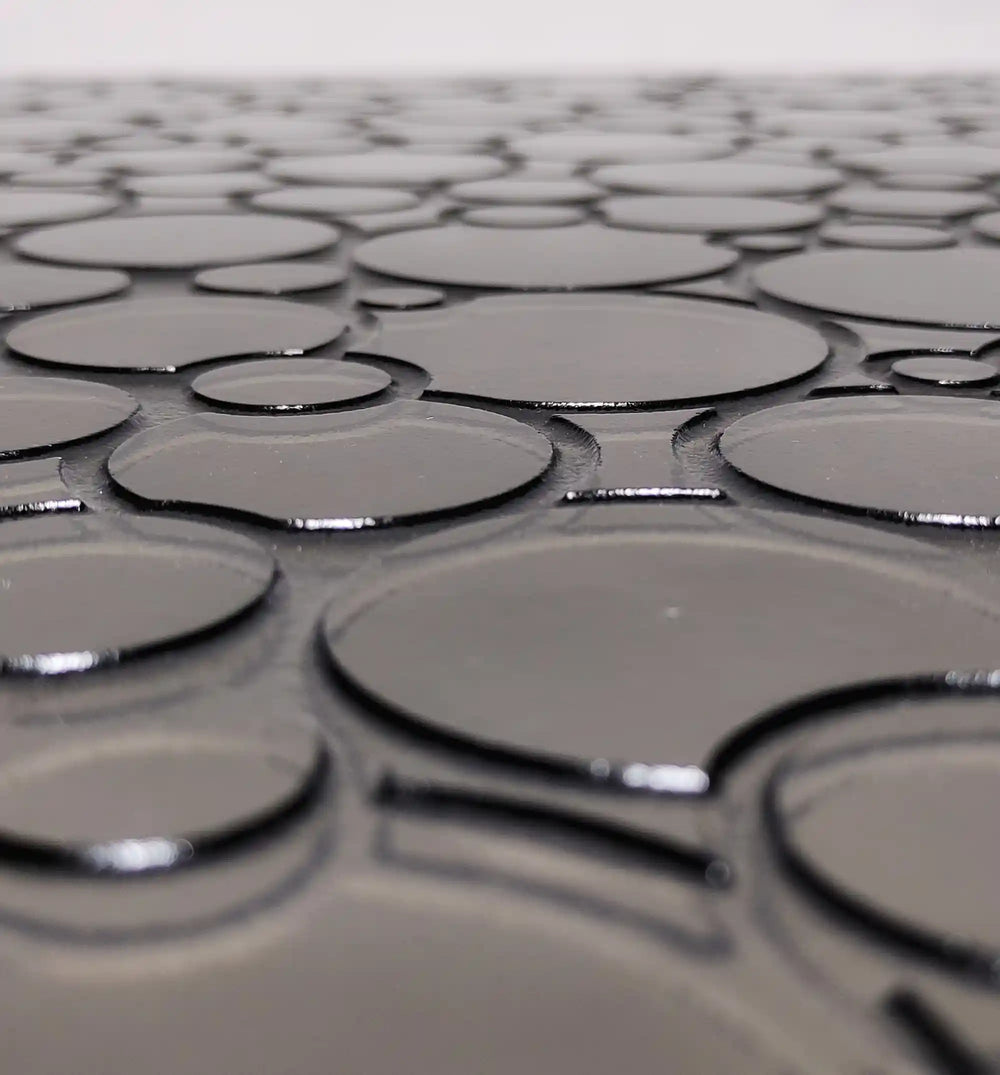 Closeup of ornamental semi transparent glass wall panel 'Eclipse'