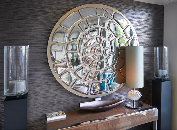 Spiral Mural luxury mirror wall art decor with an elegant reflective design.