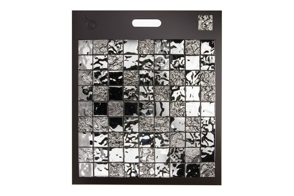 Silver textured glass wall panel  tetris composition